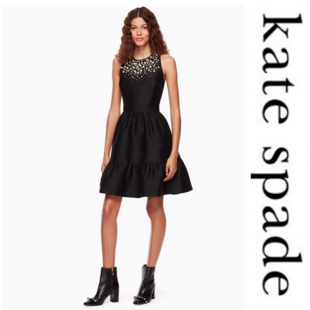 kate spade Black Sleeveless Jewel-Embellished Mini Dress